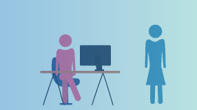 At desk with screen image